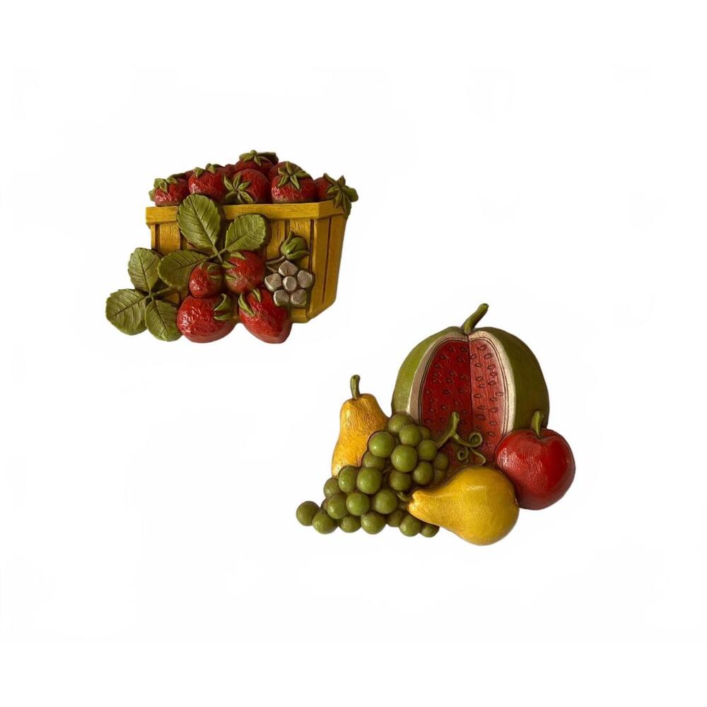 VTG 70s 1976 Fruit Wall Hanging Set Service Industries Inc Plastic Retro Kitsch